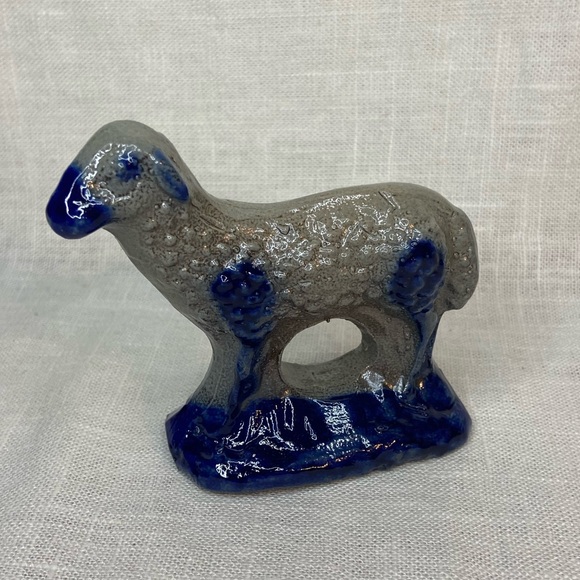 BBP Pottery Works Salt Glaze Stoneware Sheep/Lamb Figurine Cobalt Blue 3”x3.5” - Picture 1 of 6